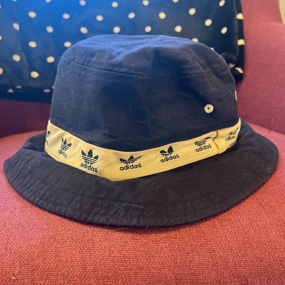 adidas Navy Bucket Hat with Cream Logo Band